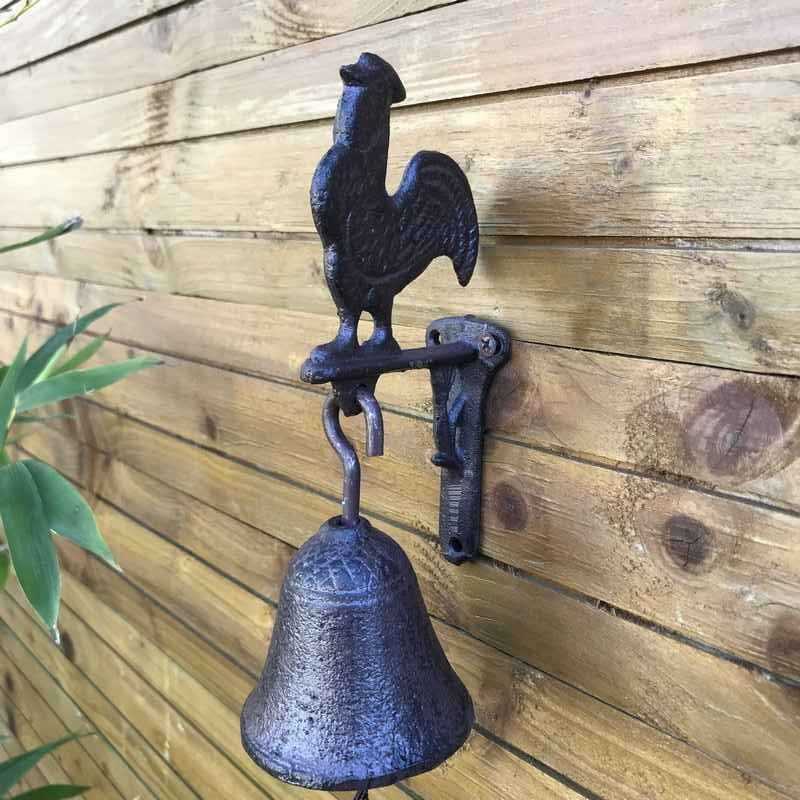 Campana da porta per giardino e cancello con motivo gallo in ghisa