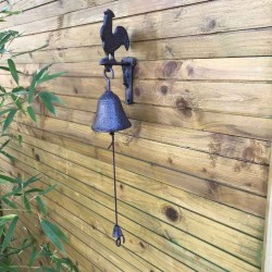 Cloche da porta-giardino-cancello con motivo gallo in ghisa vista completa