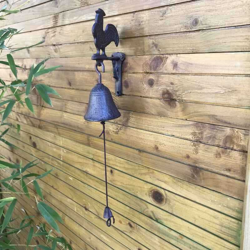 Cloche da porta-giardino-cancello con motivo gallo in ghisa vista completa