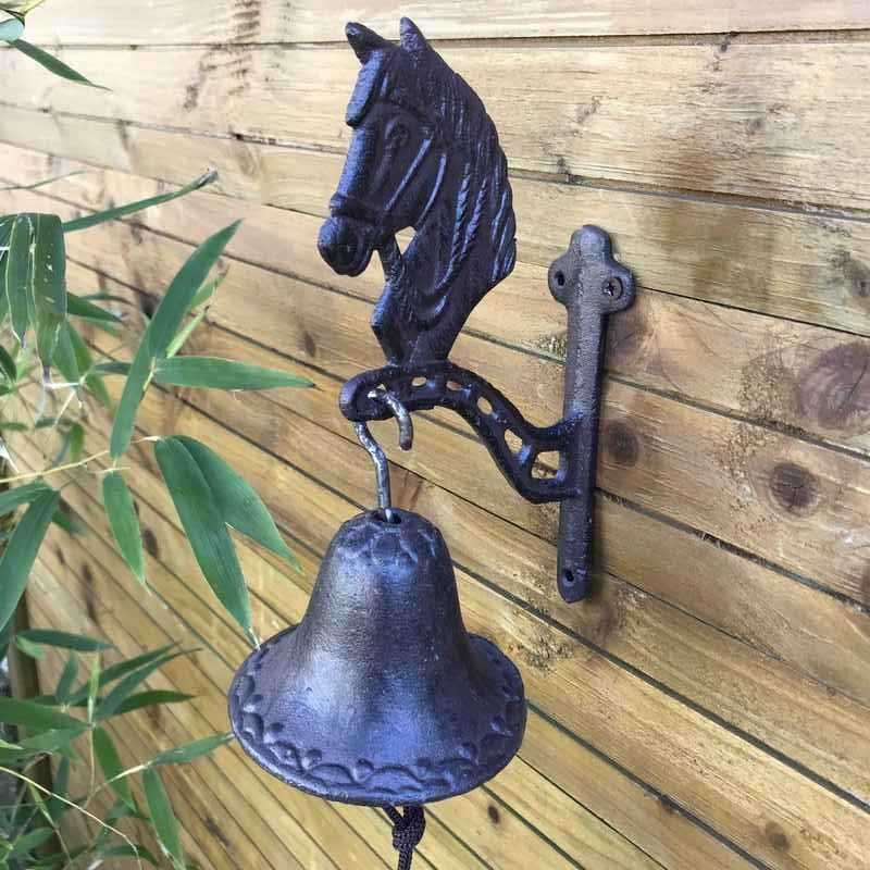 Campana da porta per giardino e cancello con motivo testa di cavallo in ghisa