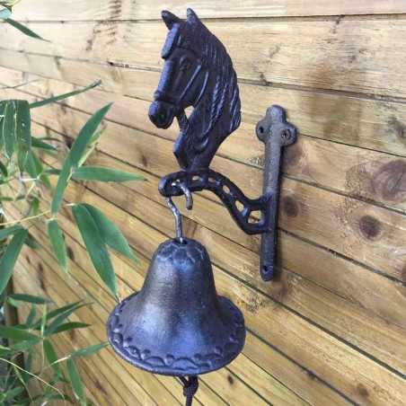 Campana da porta per giardino e cancello con motivo testa di cavallo in ghisa