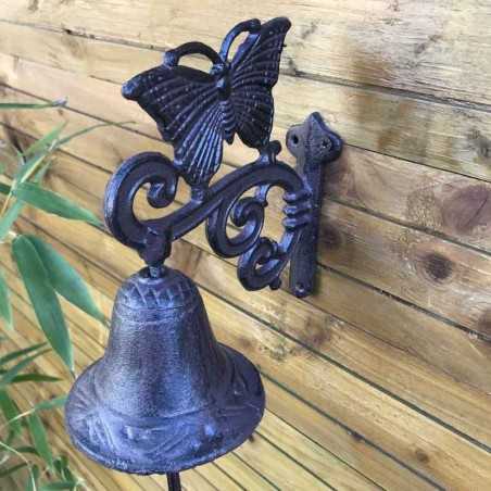 Campana in ghisa per porta, giardino e cancello con motivo farfalla