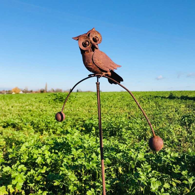 Pic decorativo da giardino, bilanciere in ferro a forma di civetta