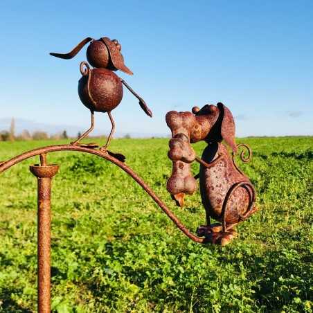 Pic decorativo da giardino, bilanciere in ferro con motivi canini
