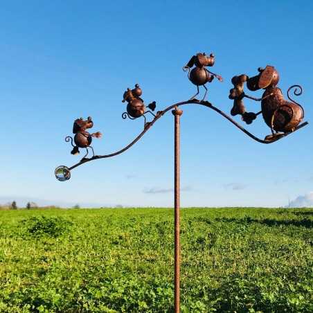 Pic decorativo da giardino, bilanciere in ferro con motivi canini