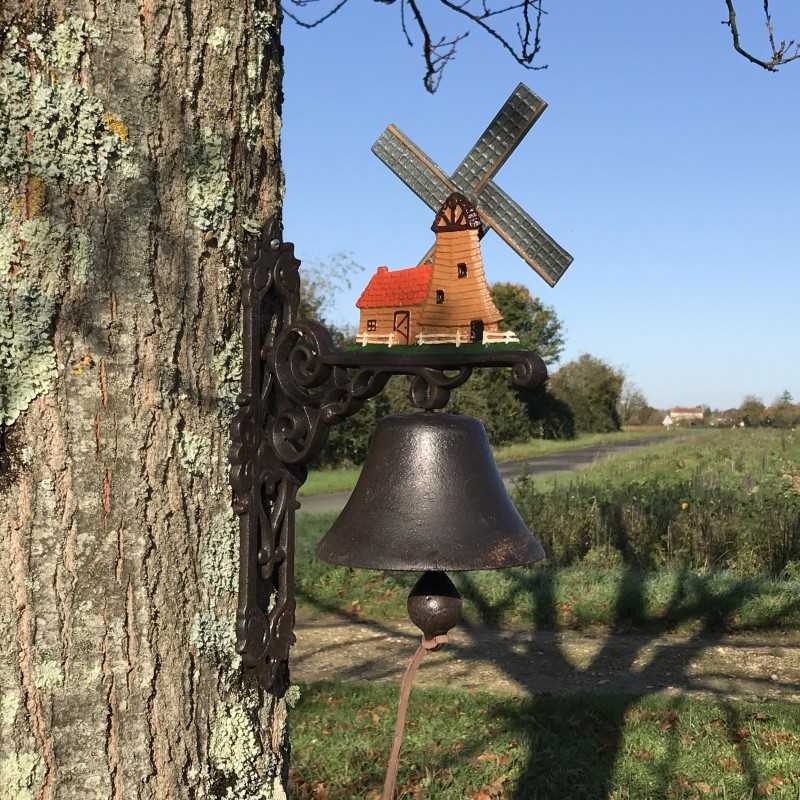 Grande Campana da Porta in Ghisa H 40cm motivo Mulino a vento decorativo da giardino