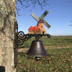 Grande Campana da Porta in Ghisa H 40cm motivo Mulino a vento decorativo da giardino