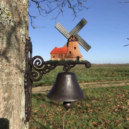 Grande Campana da Porta in Ghisa H 40cm motivo Mulino a vento decorativo da giardino