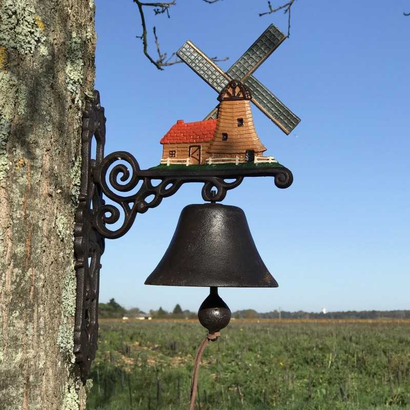 Grande Campana da Porta in Ghisa H 40cm motivo Mulino a vento decorativo da giardino
