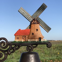 Grande Campana da Porta in Ghisa H 40cm motivo Mulino a vento decorativo da giardino