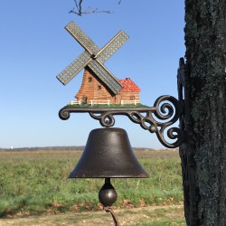 Grande Campana da Porta in Ghisa H 40cm motivo Mulino a vento decorativo da giardino