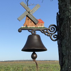 Grande Campana da Porta in Ghisa H 40cm motivo Mulino a vento decorativo da giardino