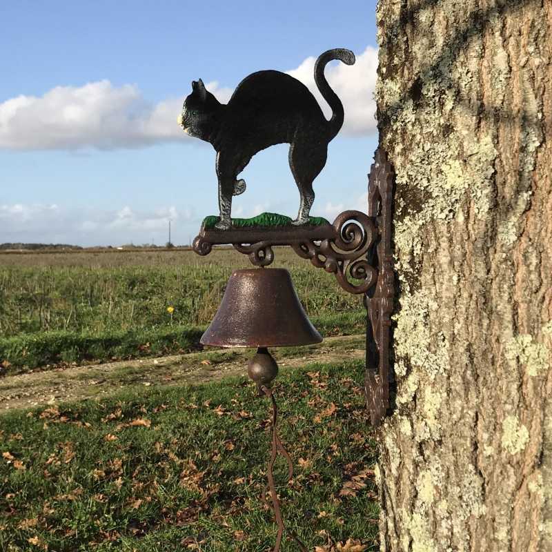 Grande Campana da Porta in Ghisa H 45cm motivo Gatto Nero