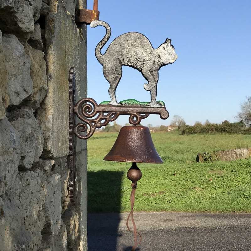 Grande Campana da Porta in Ghisa H 45cm motivo Gatto Nero