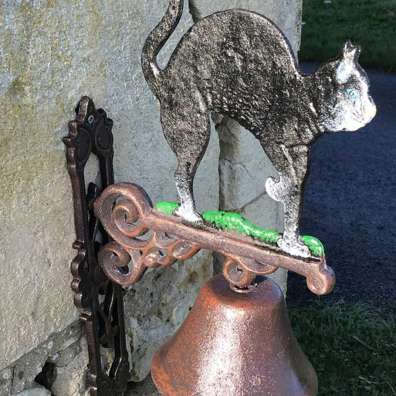 Grande Campana da Porta in Ghisa H 45cm motivo Gatto Nero