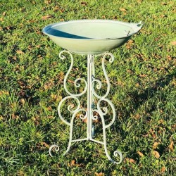 Magnifico bagno per uccelli e mangiatoia in metallo altezza 76 cm