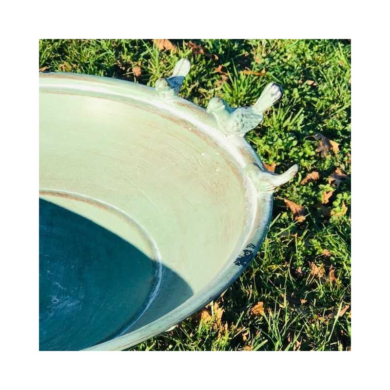 Magnifico bagno per uccelli con mangiatoia in metallo, altezza 76 cm, vista con 3 uccellini