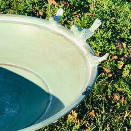 Magnifico bagno per uccelli con mangiatoia in metallo, altezza 76 cm, vista con 3 uccellini