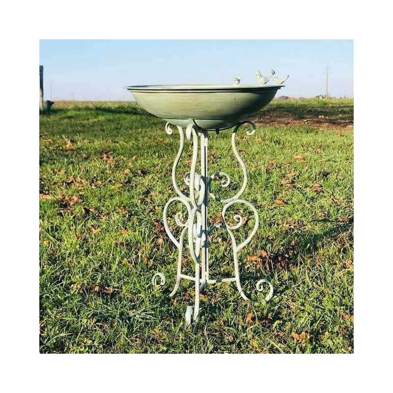 Magnifico bagno per uccelli e mangiatoia in metallo altezza 76 cm
