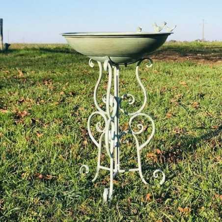 Magnifico bagno per uccelli e mangiatoia in metallo altezza 76 cm