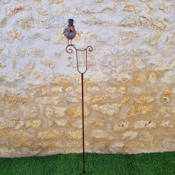 Pluviometro decorativo modello uccello con cappello e imbuto graduato vista completa