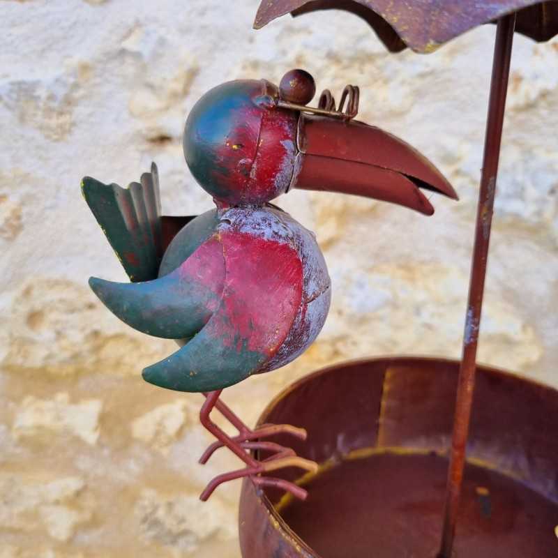 Mangime per uccelli su palo in metallo 22,5x29x107 cm corvi colorati decorazione da giardino in metallo vista dei soggetti