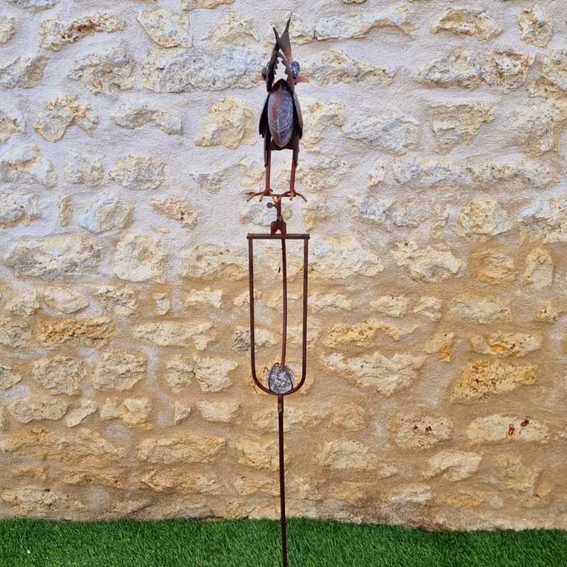 Bilanciere decorativo da giardino in ferro con motivo gufo colorato, vista laterale