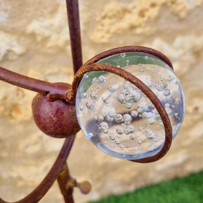 Bilanciere decorativo da giardino in ferro con motivo gufo colorato, vista del contrappeso