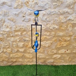 Mobile Bilanciere da Giardino in Metallo con Motivo Uccelli Cinciallegra Altezza 130 cm vista frontale