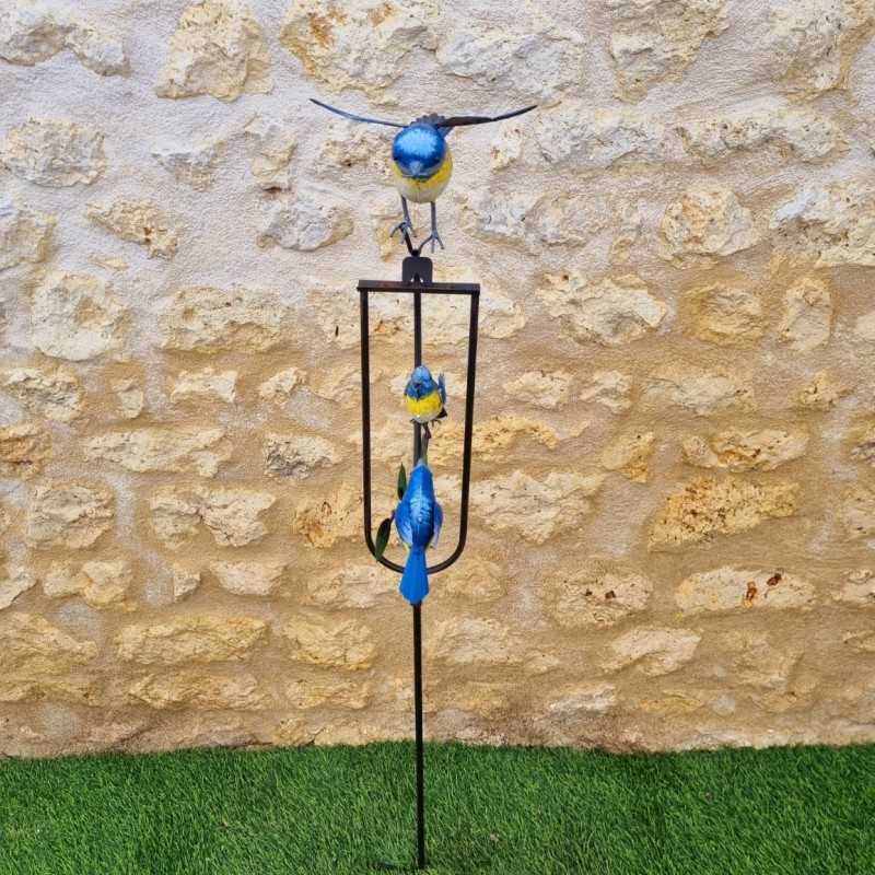 Mobile Bilanciere da Giardino in Metallo con Motivo Uccelli Cinciallegra Altezza 130 cm vista frontale