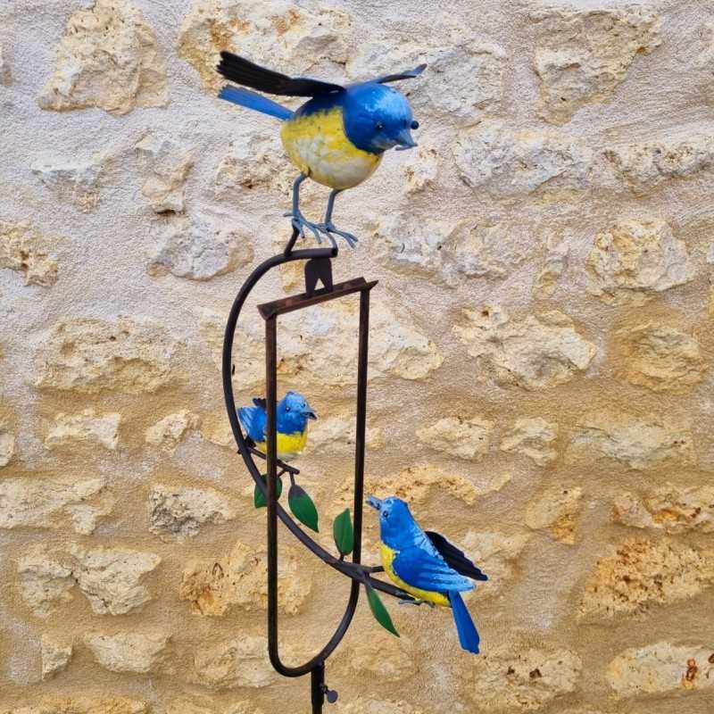 Mobile Bilanciere da Giardino in Metallo Motivo Uccelli Cinciallegra Altezza 130 cm