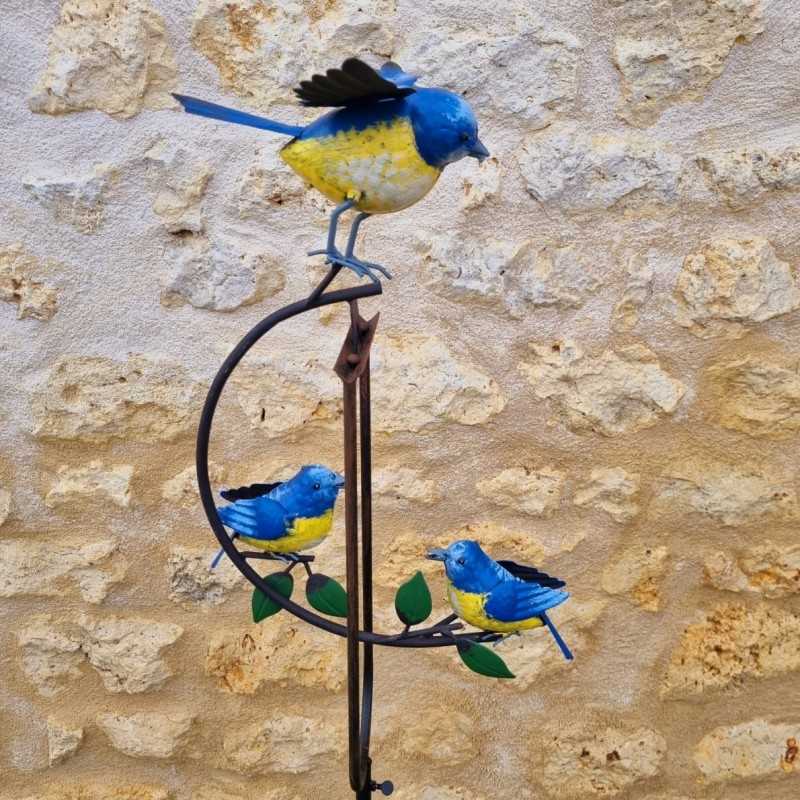 Mobile Bilanciere da Giardino in Metallo Motivo Uccelli Cinciallegra Altezza 130 cm vista laterale