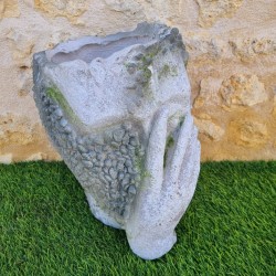 Vaso in stile antico a forma di volto con finitura invecchiata