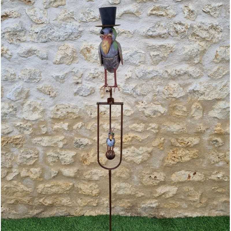 Mobile da giardino in ferro con motivo corvo colorato, completo di corbillat, picchetto e tutore bilanciato