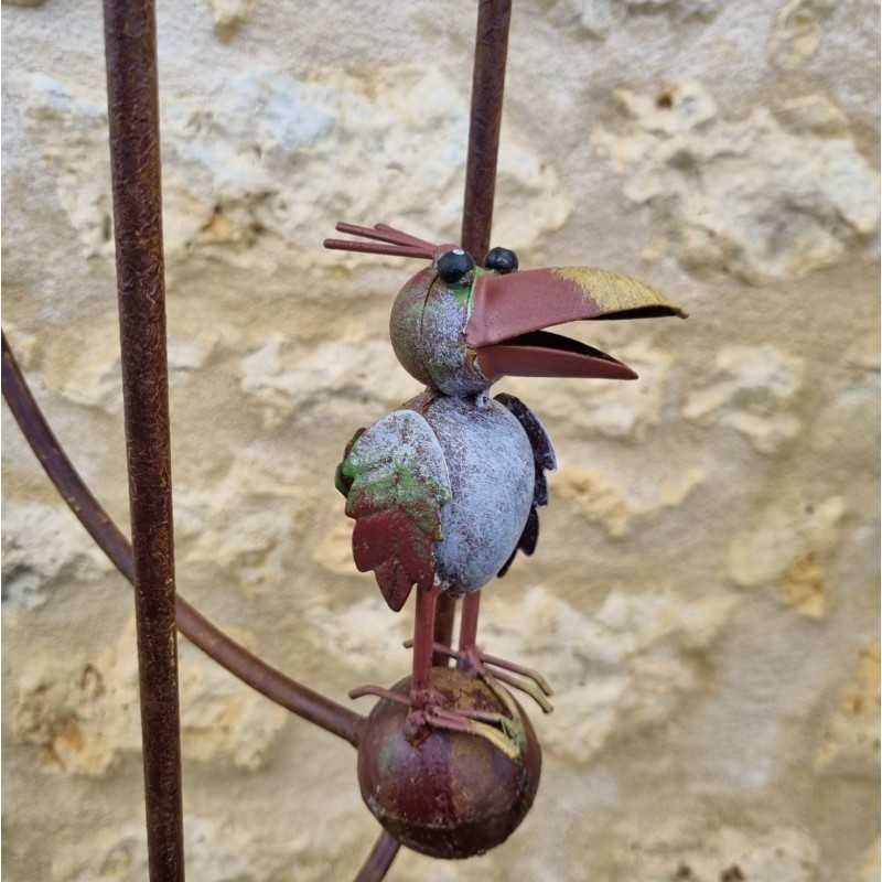 Mobile da giardino in ferro con motivo corvo colorato, completo di corbillat, picchetto e tutore bilanciato
