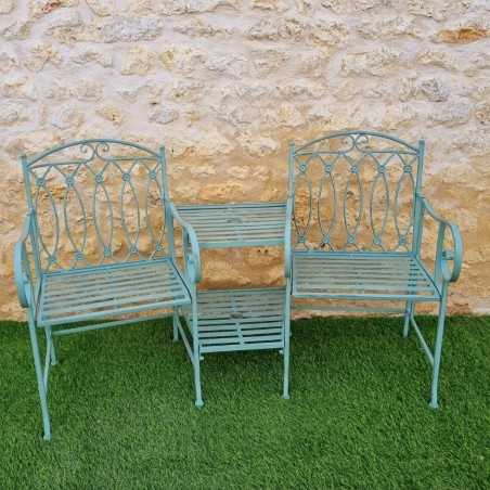 Panca da giardino in ferro con ripiano Lunghezza 153 cm vista frontale
