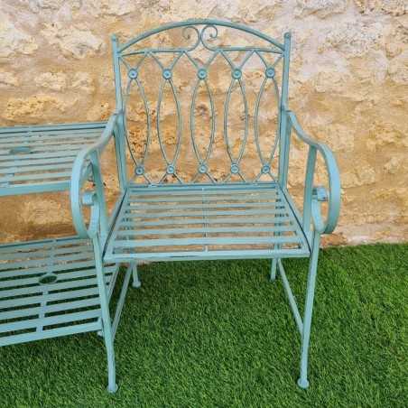 Panca da giardino in ferro con ripiano Lunghezza 153 cm vista dal lato sinistro del sedile