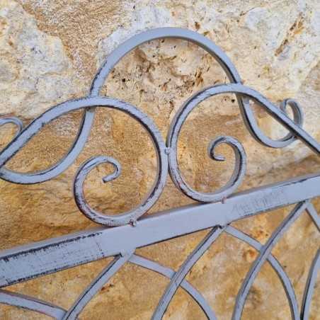 Panca da giardino in ferro battuto e legno finitura grigio antico, confortevole
