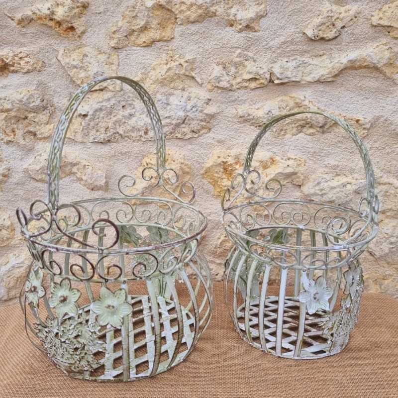 Cesto in ferro verde beige marrone
