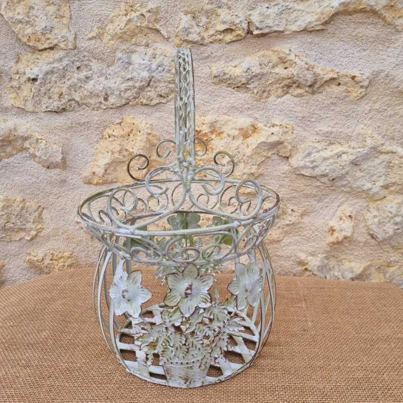 Cesto in ferro verde beige marrone