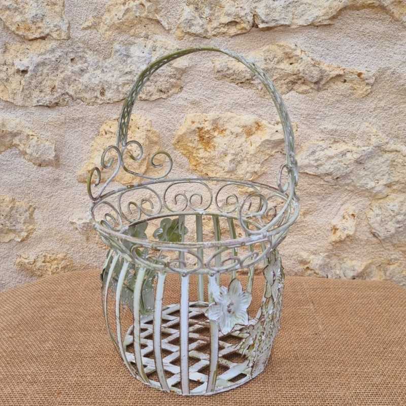 Cesto in ferro verde beige marrone