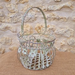 Cesto in ferro verde beige marrone