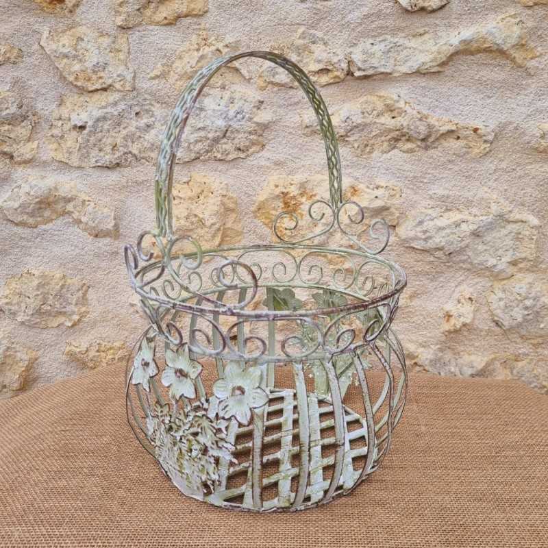 Cesto in ferro verde beige marrone