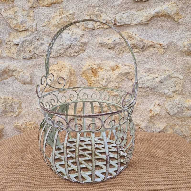 Cesto in ferro verde beige marrone