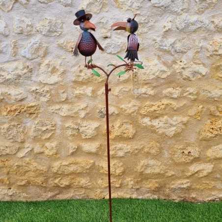 Pluviomètre décoratif corbeaux colorés 127 cm entonnoir en verre gradué déco de jardin métal 39,90 € LEZARD DU JARDIN
