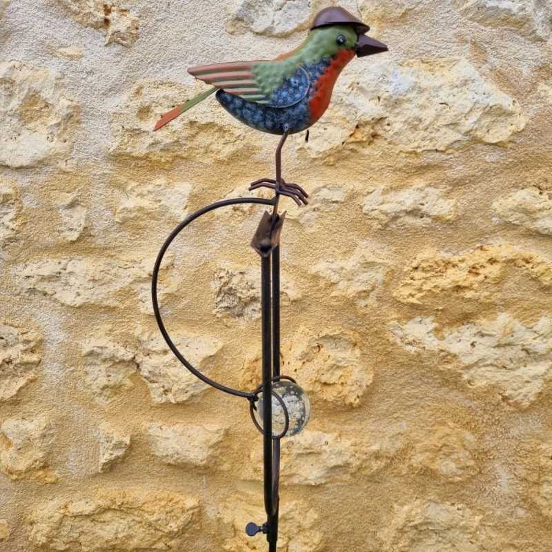 Bilanciere, sostegno in metallo e vetro con uccellino e cappello