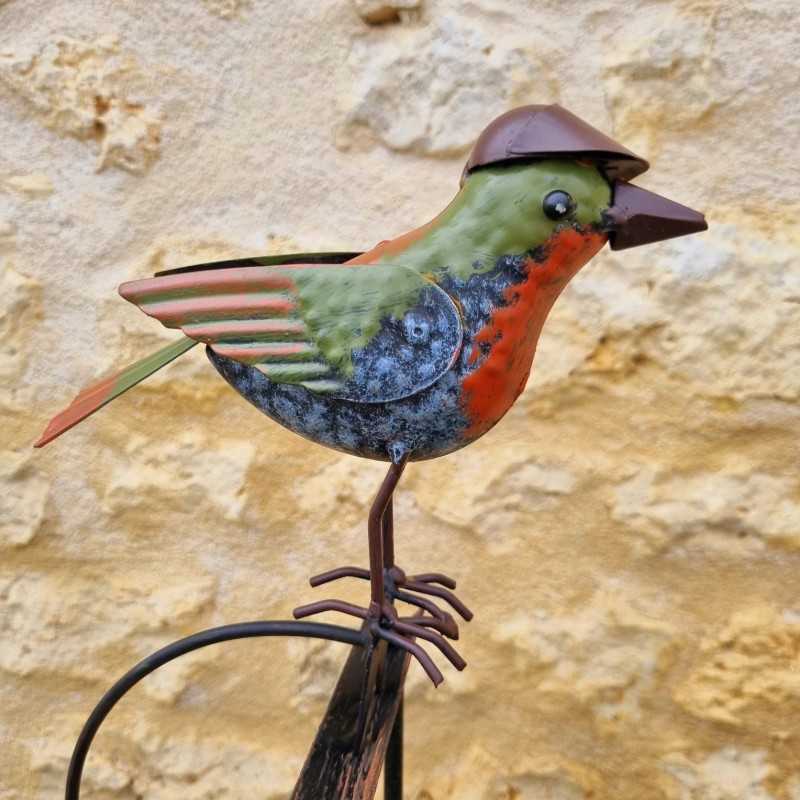 Bilanciere, sostegno in metallo e vetro con uccellino e cappello
