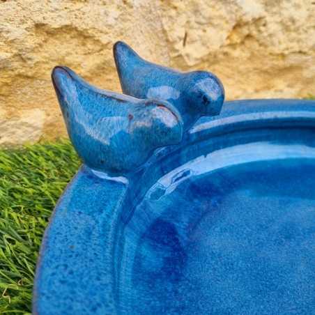 Bagno per uccelli, mangiatoia in terracotta da appoggio colore blu petrolio