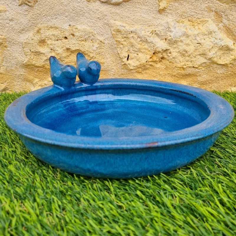 Bagno per uccelli, mangiatoia in terracotta da appoggio colore blu petrolio