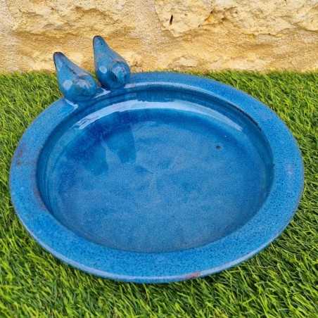 Bagno per uccelli, mangiatoia in terracotta da appoggio colore blu petrolio